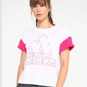 NWT Adidas Pink white Logo performance t shirt
